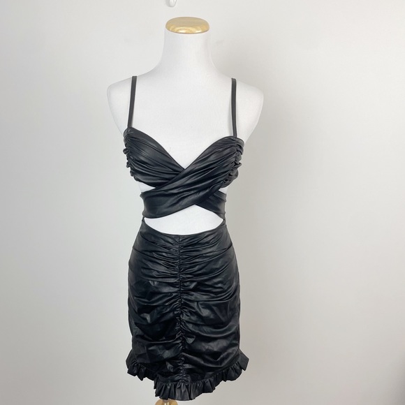 House Of CB Thalia Vegan Leather Ruffle Hem Mini Dress Size XSmall - Picture 2 of 11